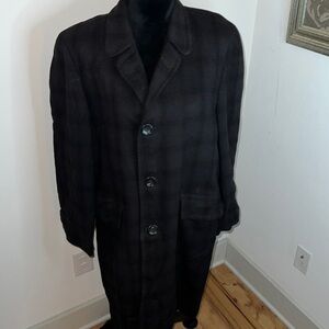 Curlee Clothes Lansdown tailored by Curlee long plaid wool vintage coat Black